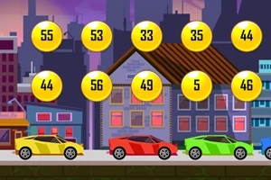 カラフルな車が並んでいる街の背景に、黄色の円に数字が書かれているイラスト。