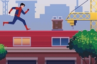 屋根を駆け抜けて障害物を避けよう、スパイダー・ボーイ