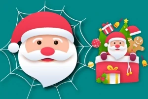 サンタクロースの顔が蜘蛛の巣に重なり、クリスマスプレゼントやジンジャーブレッドマンが描かれたシーン。