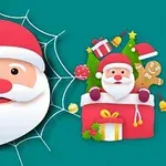 サンタクロースの顔が蜘蛛の巣に重なり、クリスマスプレゼントやジンジャーブレッドマンが描かれたシーン。