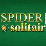 緑の背景に蜘蛛のイラストとトランプのハート、ダイヤ、クラブの3枚のカードが描かれた「SPIDER solitaire」の文字。