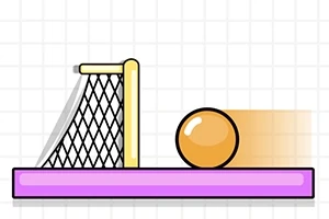 紫色の台の上にオレンジ色のボールがあり、ネットのゴールが描かれているイラスト。