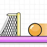 紫色の台の上にオレンジ色のボールがあり、ネットのゴールが描かれているイラスト。