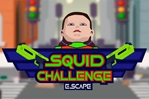 緑色の銃を持ったキャラクターと「SQUID CHALLENGE」というタイトルのロゴ。