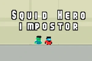 ドット絵スタイルの青いキャラクターと赤いキャラクターがグレーの背景の前に立っている。