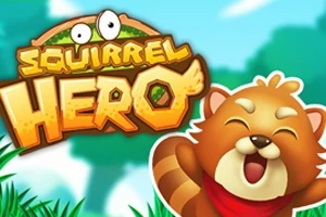 赤いスカーフをした笑顔の動物キャラクターと「Squirrel Hero」というタイトルのロゴ。