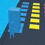 ピンク色のキャラクターが青いブロックを重ねており、カラフルな文字で「STACK COLORS!