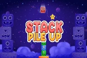 星空の下に積み上げられたブロックと「STACK PILE UP」という文字。