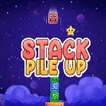 星空の下に積み上げられたブロックと「STACK PILE UP」という文字。
