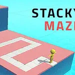 青い背景に、赤い足場の迷路を進む黄色いキャラクター。