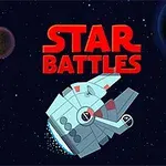 宇宙を背景に小型宇宙船が飛んでおり、「STAR BATTLES」という赤い文字が表示されている。