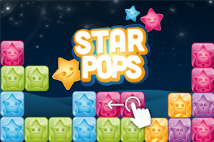 カラフルな星形のブロックと「STAR POPS」という文字が夜空を背景に配置されているイラスト。