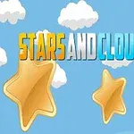 青空に白い雲と金色の星が浮かんでいるイラスト。