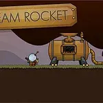 小型の宇宙船と蒸気機関が描かれたイラスト。