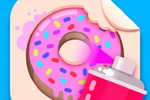 ピンクのアイシングとカラフルなスプリンクルがかかったドーナツの絵がスプレーで塗られている様子。