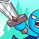 剣を持ち王冠をかぶった青いキャラクターのイラスト。