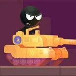 黒いキャラクターがオレンジ色の戦車を運転している。