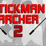 赤い文字で「STICKMAN ARCHER 2」と書かれたロゴが、シルエット調の森の背景に配置され、両端に矢が描かれている。