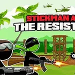 ヘリコプターが飛んでいるジャングルの背景で、武装した二人のスティックマンが対峙している。