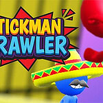 カラフルな背景に「STICKMAN BRAWLER」と書かれたテキストと、ソンブレロをかぶった青いキャラクターと赤いキャラクターが描かれている。