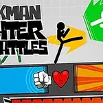 スティックマンがキックする姿と、コミック風の派手なデザインの要素が描かれている。