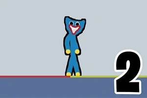 青いキャラクターが地面に立っており、右下に大きな数字の「2」が表示されている。
