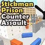 青いスティックマンが銃を持ち、コンテナや建物がある都市の風景が背景に広がっている。