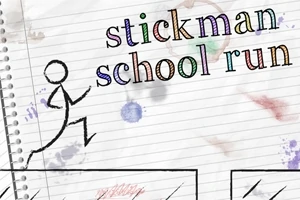 ノートのページに描かれたスティックマンが走っているイラストと色とりどりの文字。