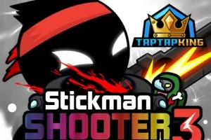 赤いヘッドバンドをしたスティックマンが、ゾンビに向かって銃を構える。