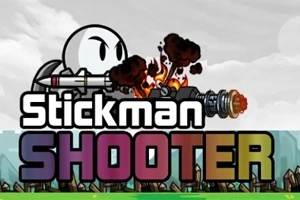 白い棒人間が大型武器で発射しているイラストと「Stickman Shooter」と書かれた文字。