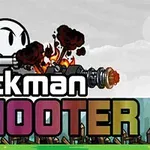 白い棒人間が大型武器で発射しているイラストと「Stickman Shooter」と書かれた文字。