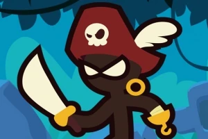 海賊帽をかぶり刀を持ったキャラクターのイラスト。