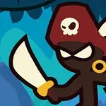 海賊帽をかぶり刀を持ったキャラクターのイラスト。