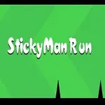 緑色の背景に「StickyMan Run」という白い文字が中央にあり、左下にキャラクターと右下に黒いトゲが描かれている。