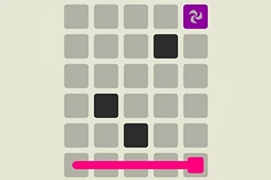 グレーのグリッドに黒いブロックとピンク色のラインがあり、右上に紫の四角が配置されています。