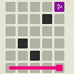 グレーのグリッドに黒いブロックとピンク色のラインがあり、右上に紫の四角が配置されています。