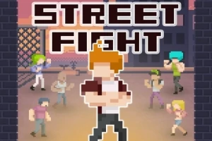ピクセルアートのキャラクターたちがストリートで戦っている様子を背景に、「STREET FIGHT」という文字が描かれている画像。