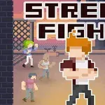 ピクセルアートのキャラクターたちがストリートで戦っている様子を背景に、「STREET FIGHT」という文字が描かれている画像。