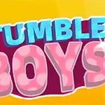 赤い背景に「STUMBLE BOYS」と書かれた立体的な文字と、走っている小さなキャラクター。
