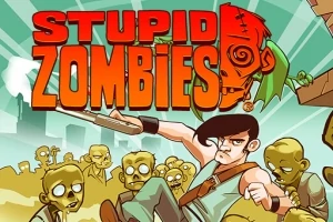 男性のキャラクターが銃を構え、周囲に緑色のゾンビが多数いるイラスト。