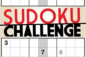 赤い文字で「SUDOKU」、黒い文字で「CHALLENGE」と表示された上部に、数独パズルの一部が見える画像。