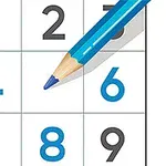 青い鉛筆で数字が書かれた正方形のグリッド。