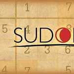 数字が配置されたパズルの背景に、中央に「SUDOKU」と書かれた文字が大きく描かれている画像。