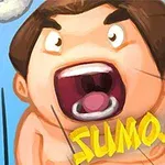 大きく口を開けたかわいいアニメ風の力士のイラスト。