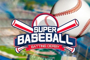 野球のボールとバットがロゴの背後にあり、「Super Baseball Batting Derby」の文字がデザインされた画像。