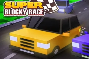 黄色と青のブロック状の車が道路を走行しているイラスト。