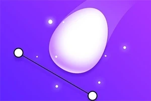 紫色の背景に白い光る卵と2つの結ばれた白い点。