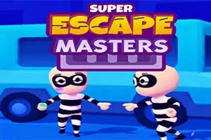 コミカルな強盗衣装を着た二人のキャラクターが青い背景の前に立っている。