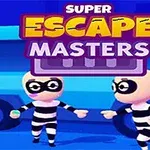 コミカルな強盗衣装を着た二人のキャラクターが青い背景の前に立っている。