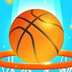 バスケットボールがネットを通過し、周囲に星が輝く明るい背景のイラスト。